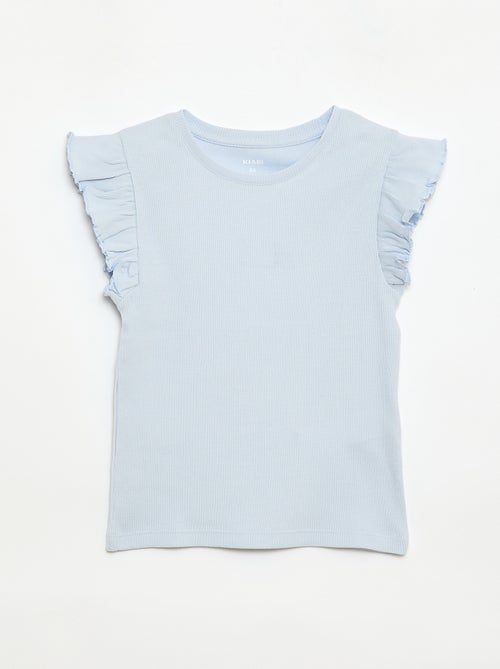 Geripptes T-Shirt mit Volantärmeln - Kiabi