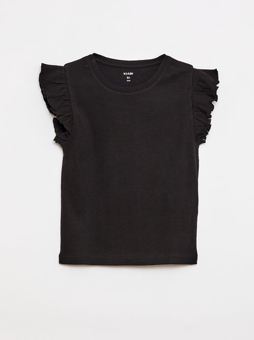 Geripptes T-Shirt mit Volantärmeln - Kiabi