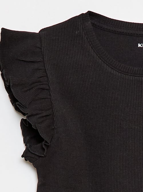 Geripptes T-Shirt mit Volantärmeln - Kiabi