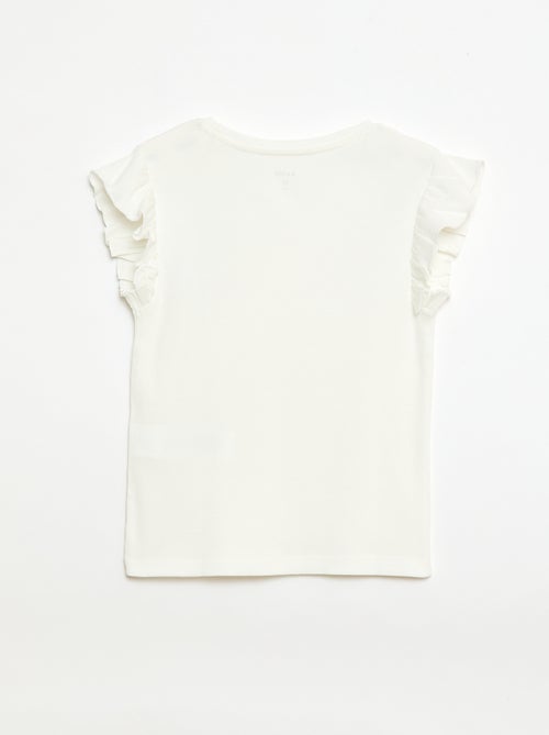 Geripptes T-Shirt mit Volantärmeln - Kiabi