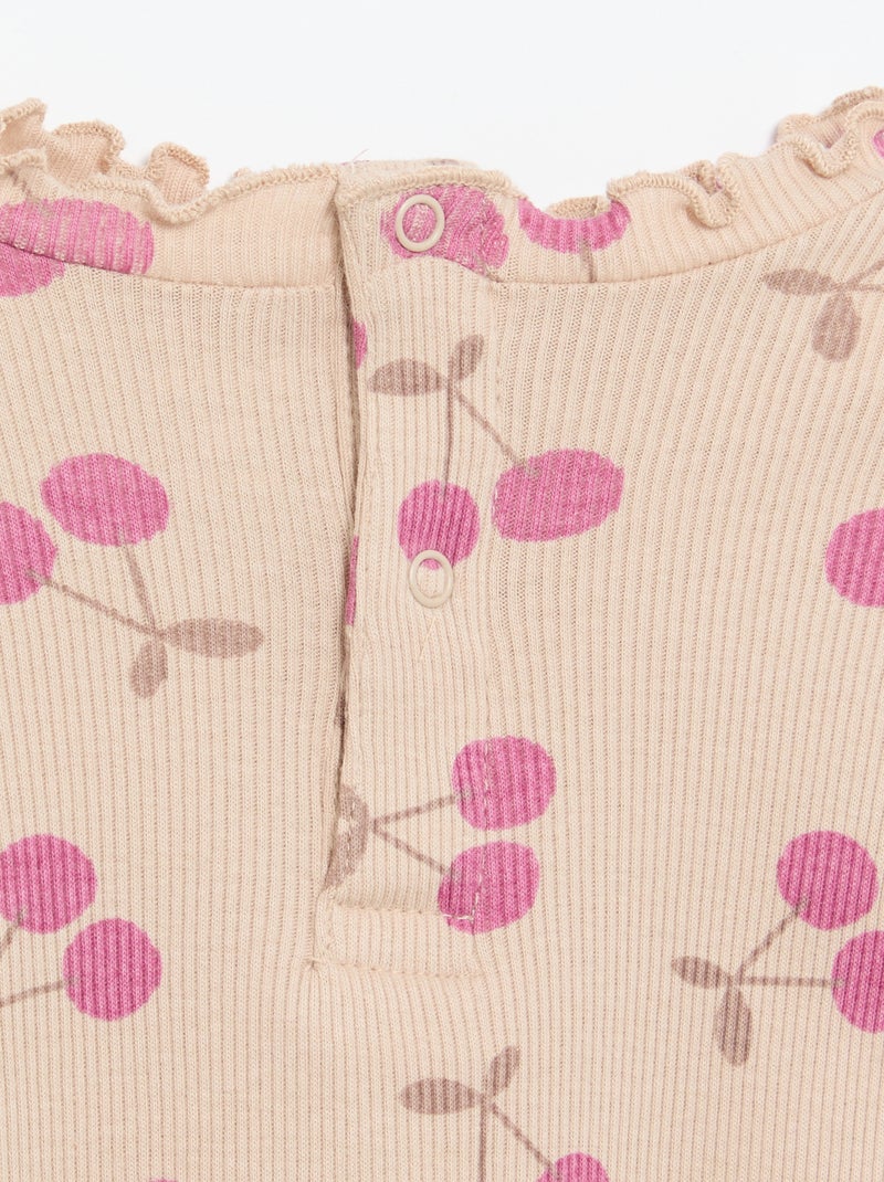 Geripptes T-Shirt mit Wellenkragel Beige - Kiabi