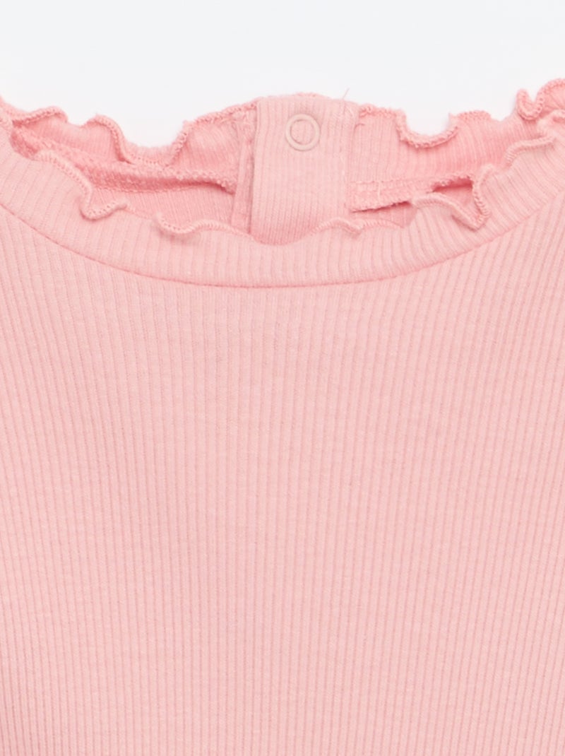 Geripptes T-Shirt mit Wellenkragel Rosa - Kiabi