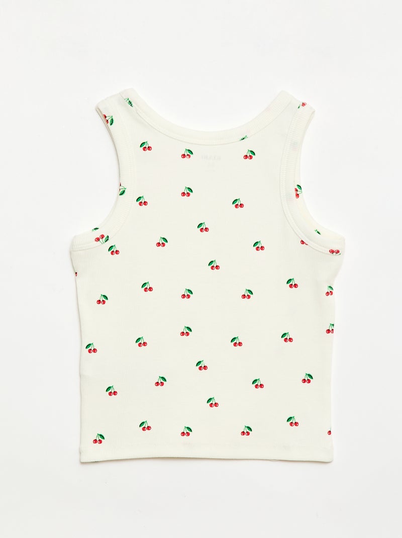 Geripptes Tanktop mit Allover-Print Beige - Kiabi
