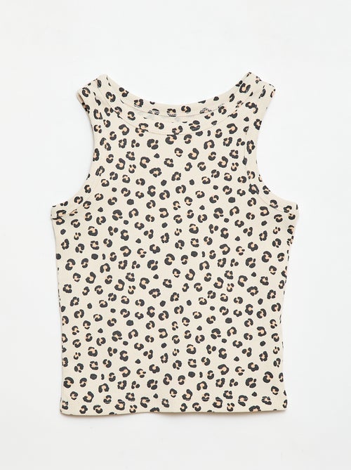 Geripptes Tanktop mit Allover-Print - Kiabi