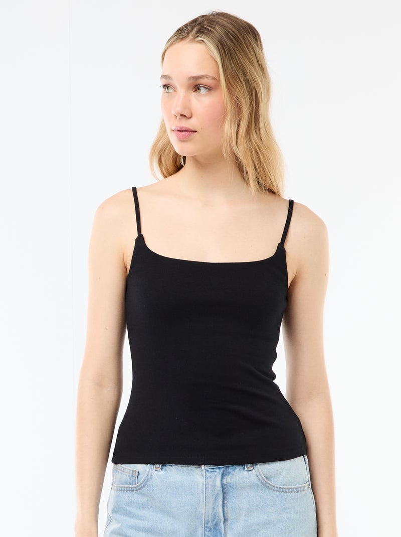Geripptes Tanktop mit schmalen Trägern Schwarz - Kiabi