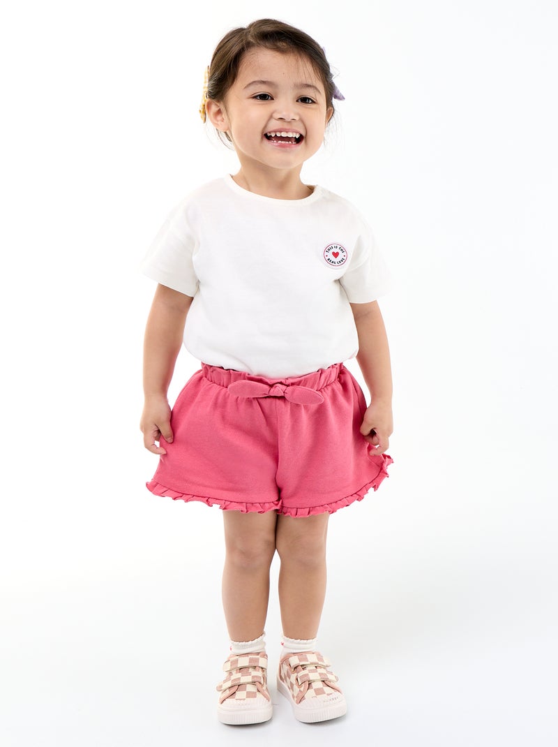 Gerüschter Short mit Taillenschleife Fuchsie - Kiabi