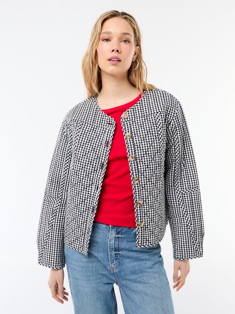 Gesteppte Jacke mit Karomuster Schwarz - Kiabi