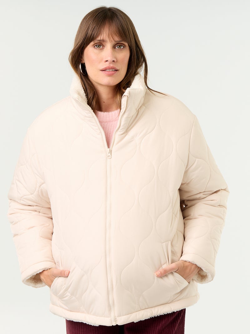 Gesteppte Umstands-Steppjacke mit Sherpa-Innenfutter Beige - Kiabi