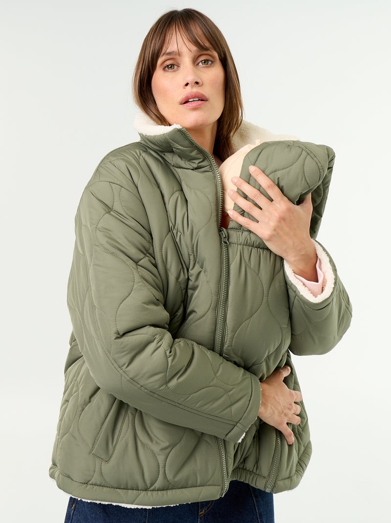 Gesteppte Umstands-Steppjacke mit Sherpa-Innenfutter Khaki - Kiabi