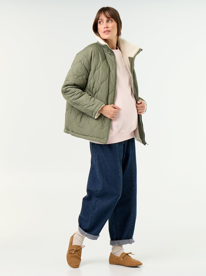 Gesteppte Umstands-Steppjacke mit Sherpa-Innenfutter Khaki - Kiabi