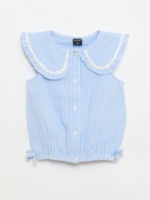 Gestreifte Popeline-Bluse mit Bubikragen - Kiabi