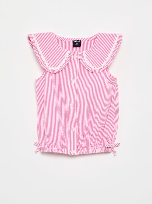 Gestreifte Popeline-Bluse mit Bubikragen - Kiabi Gestreifte Popeline-Bluse mit Bubikragen - Kiabi