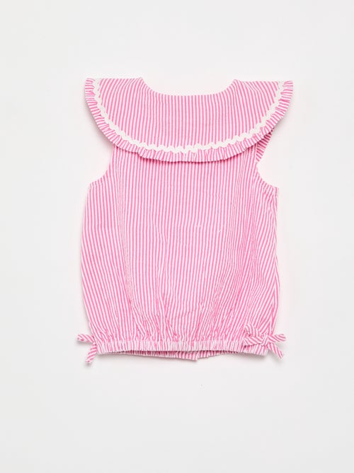 Gestreifte Popeline-Bluse mit Bubikragen - Kiabi Gestreifte Popeline-Bluse mit Bubikragen - Kiabi