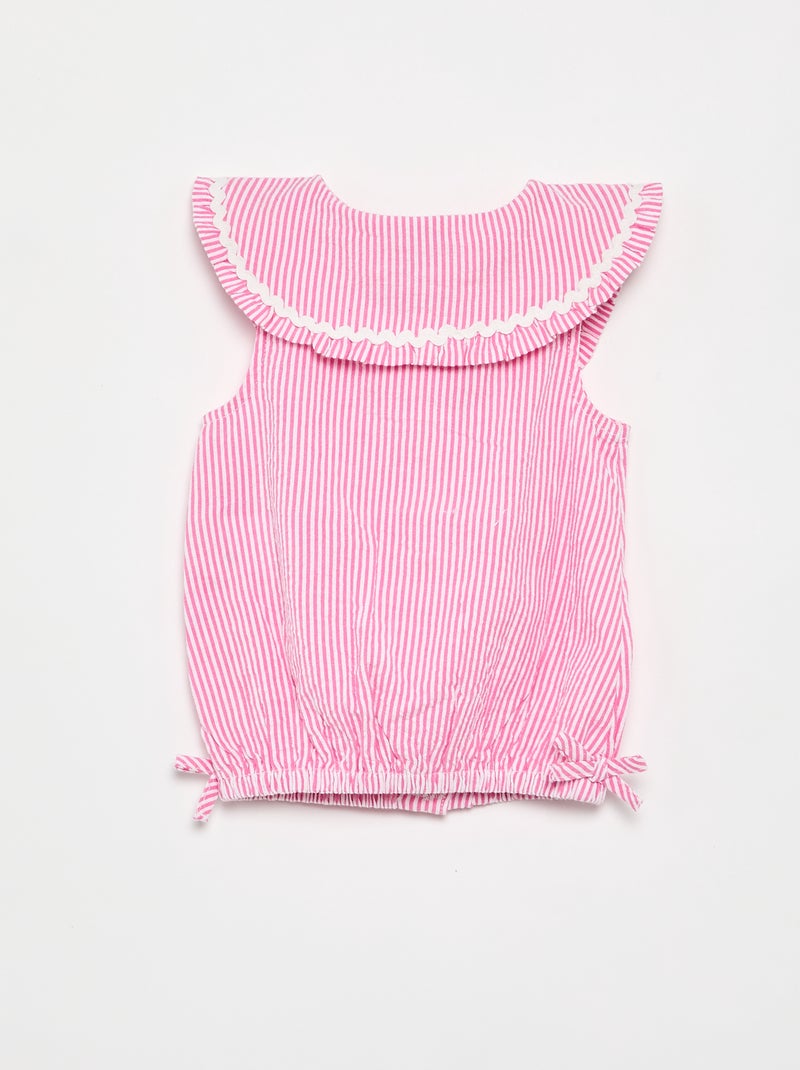 Gestreifte Popeline-Bluse mit Bubikragen Rosa - Kiabi