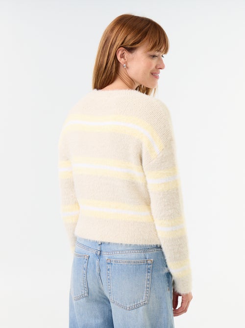 Gestreifter Flauschepullover mit Rundhals - Kiabi