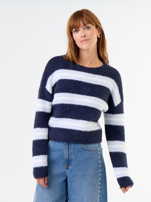 Gestreifter Flauschepullover mit Rundhals - Kiabi