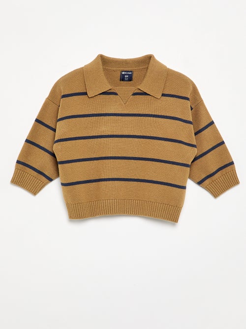 Gestreifter Langarm-Pullover mit Polokragen - Kiabi