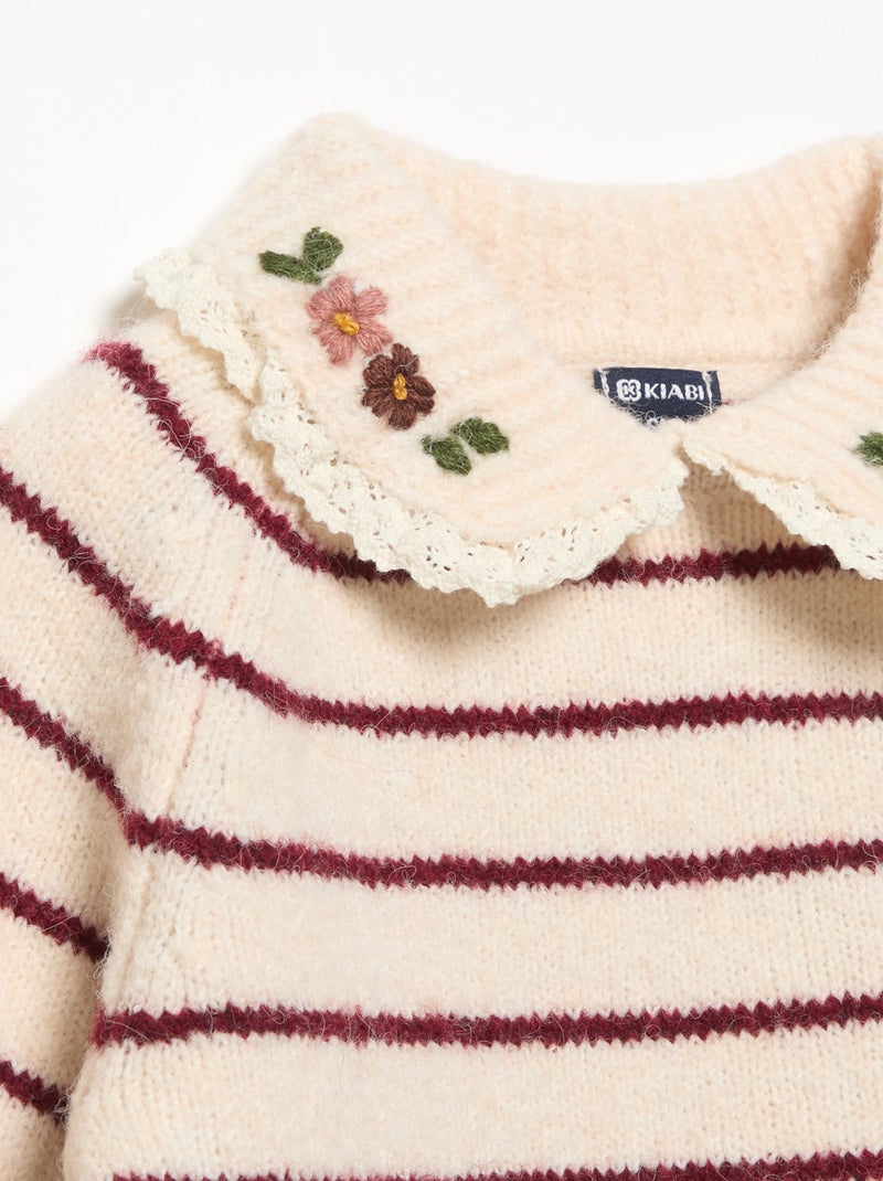 Gestreifter Pullover mit Fantasiekragen Beige - Kiabi