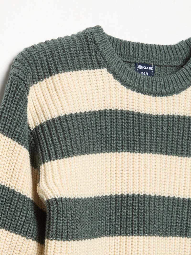 Gestreifter Pullover mit Schulterknöpfung Grün - Kiabi