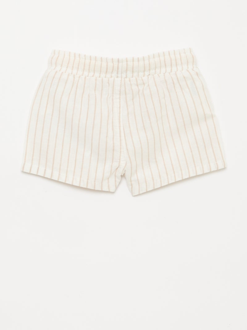 Gestreifter Short aus Leinenmischung Beige - Kiabi