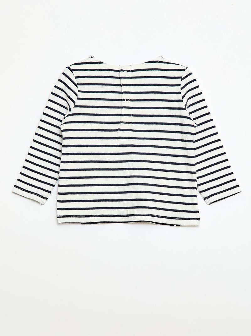 Gestreiftes geripptes T-Shirt Weiß - Kiabi