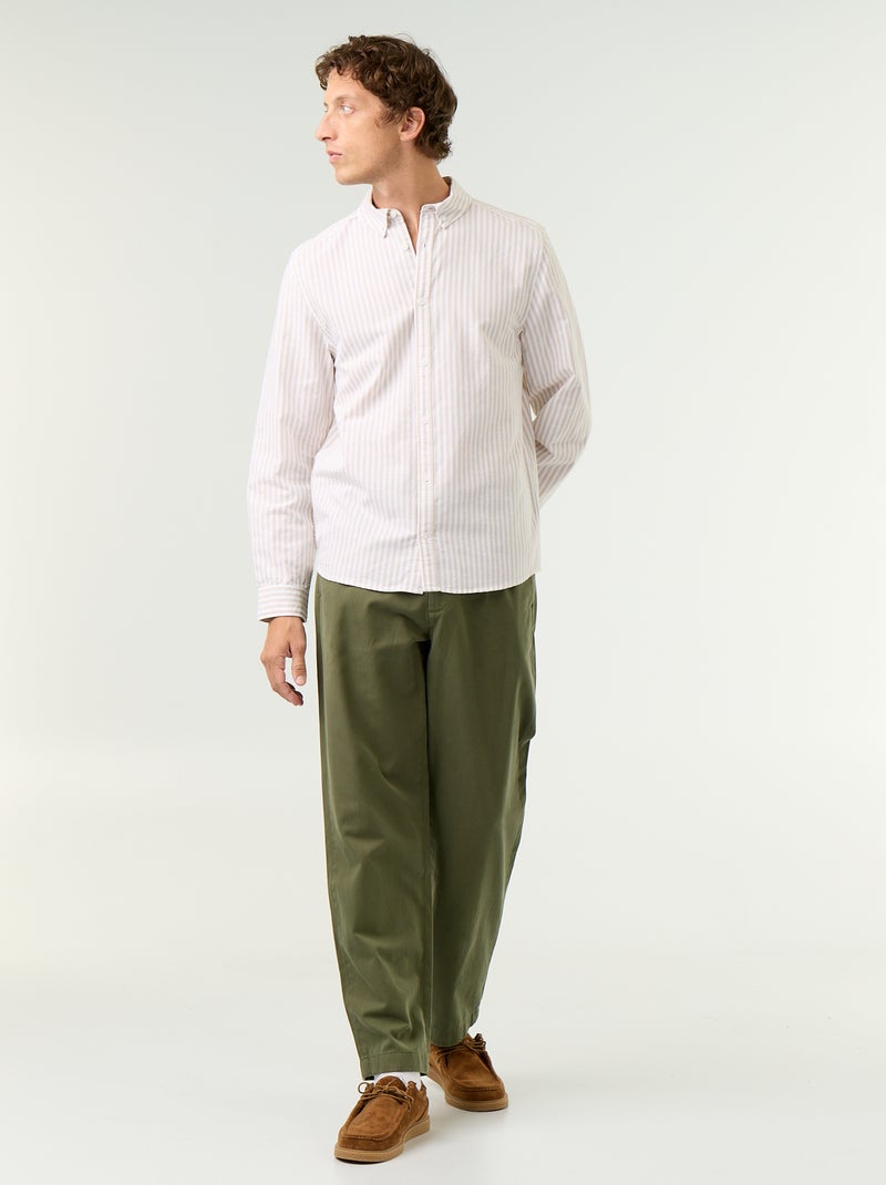 Gestreiftes Hemd mit Button-down-Kragen Beige - Kiabi