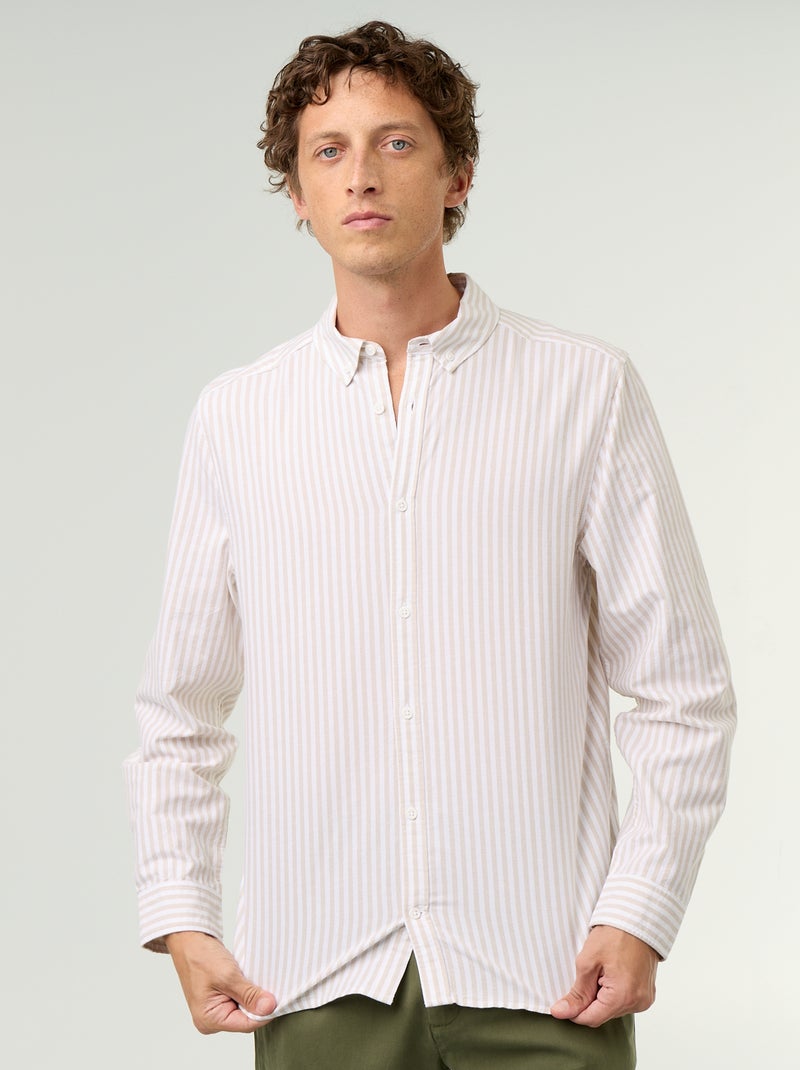 Gestreiftes Hemd mit Button-down-Kragen Beige - Kiabi