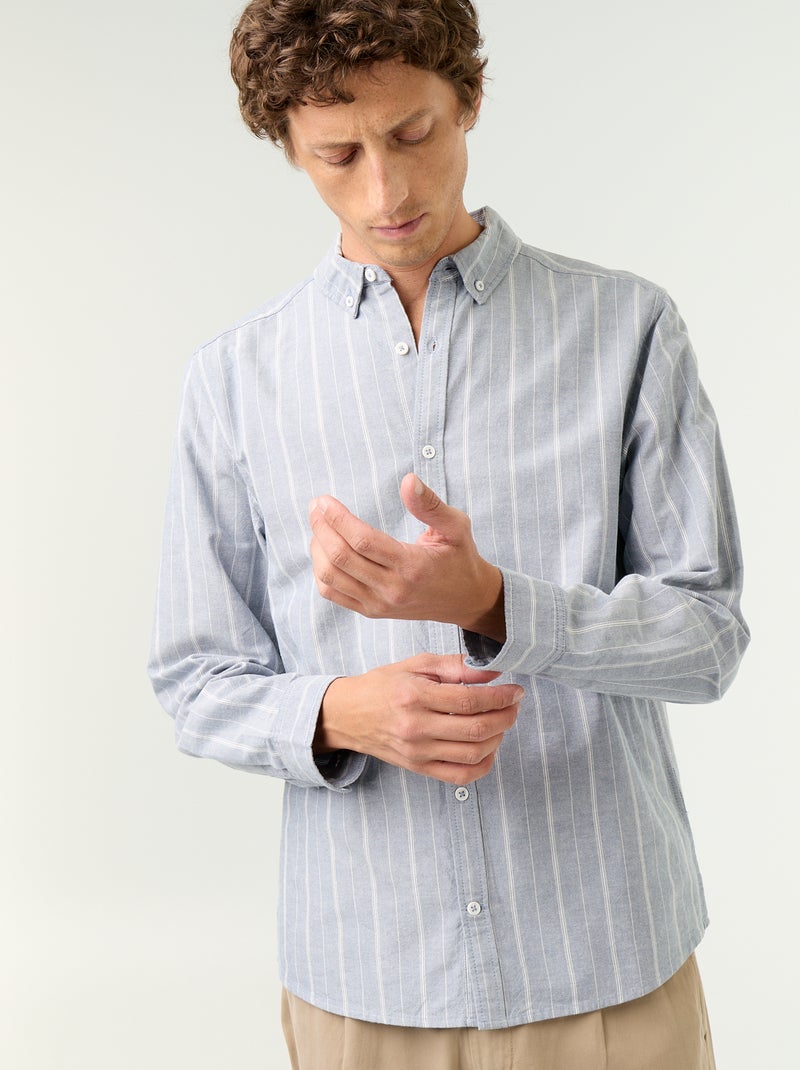 Gestreiftes Hemd mit Button-down-Kragen Vert - Kiabi