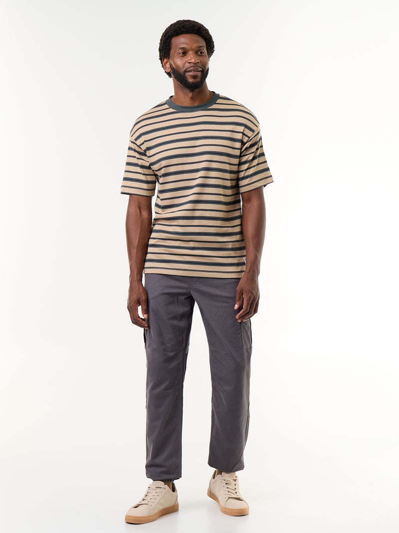 Gestreiftes Kurzarm-T-Shirt Beige - Kiabi