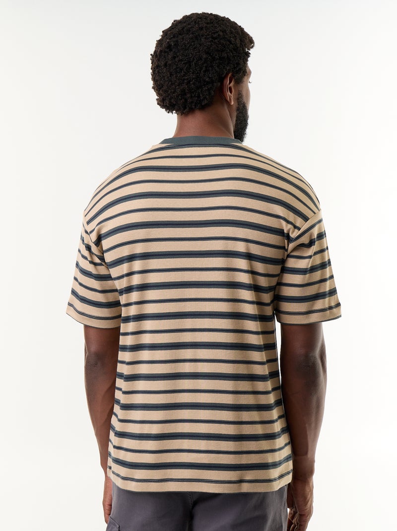 Gestreiftes Kurzarm-T-Shirt Beige - Kiabi