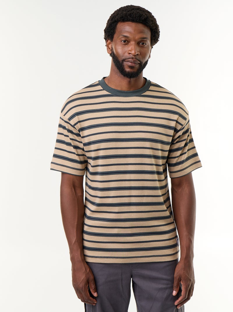 Gestreiftes Kurzarm-T-Shirt Beige - Kiabi