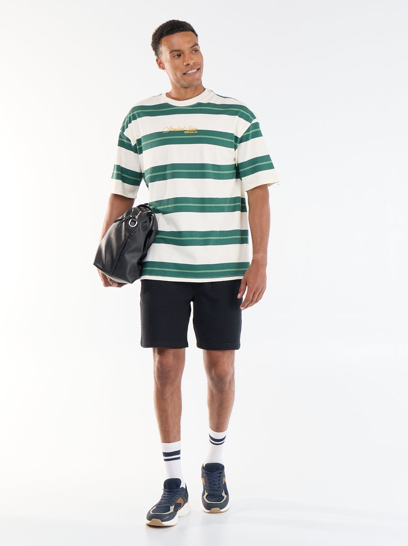 Gestreiftes Kurzarm-T-Shirt Grün - Kiabi