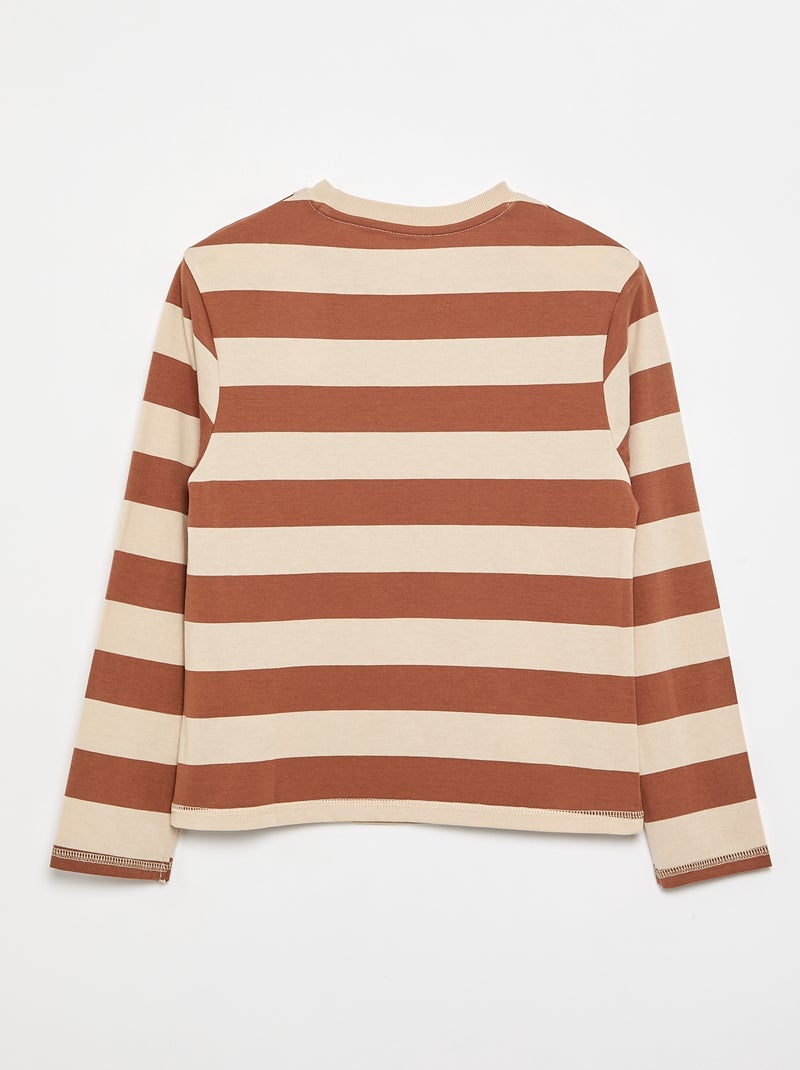 Gestreiftes Langarm-Jersey-T-Shirt Beige - Kiabi
