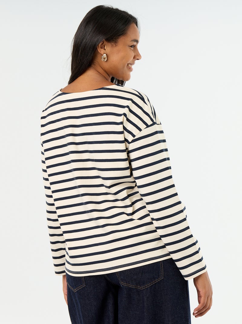 Gestreiftes Langarm-T-Shirt aus Jersey Blanc - Kiabi