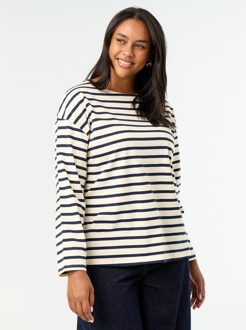 Gestreiftes Langarm-T-Shirt aus Jersey - Kiabi Gestreiftes Langarm-T-Shirt aus Jersey - Kiabi