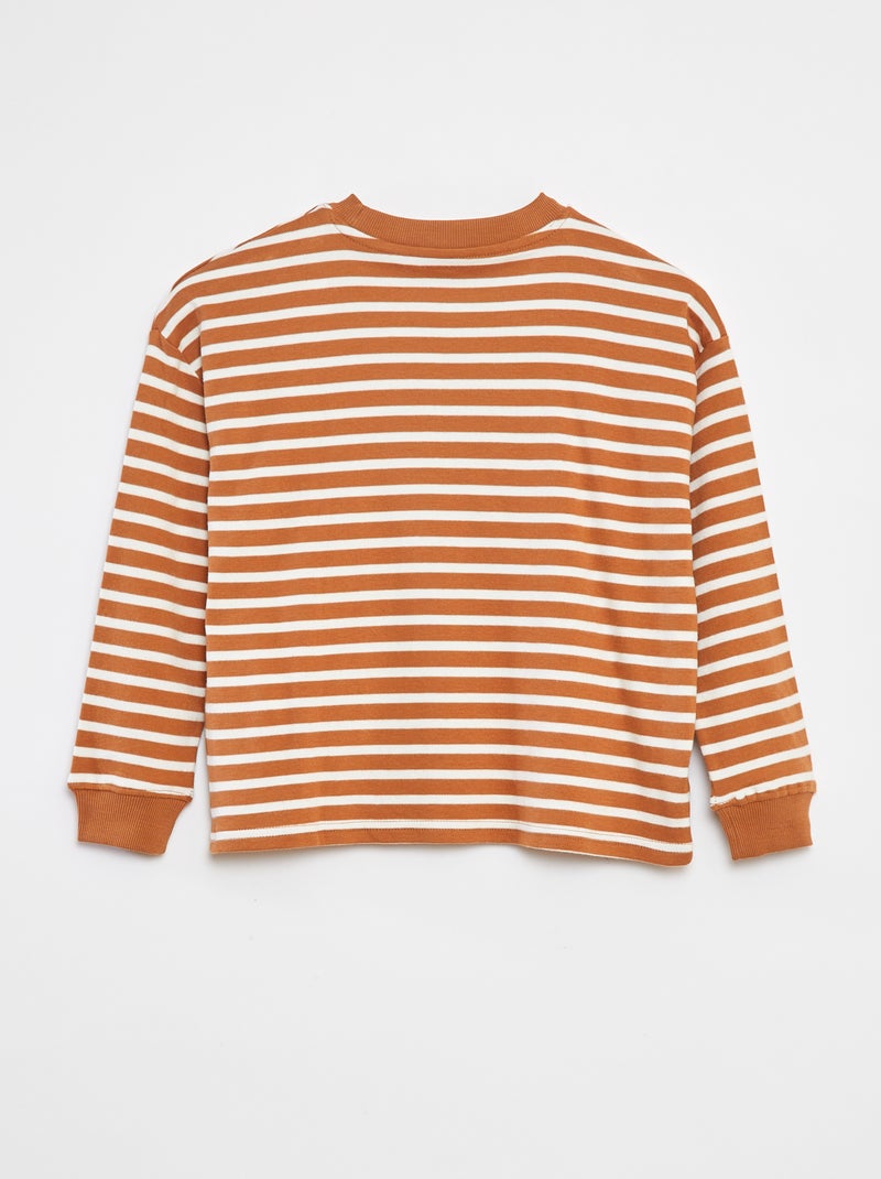Gestreiftes Langarm-T-Shirt Beige - Kiabi