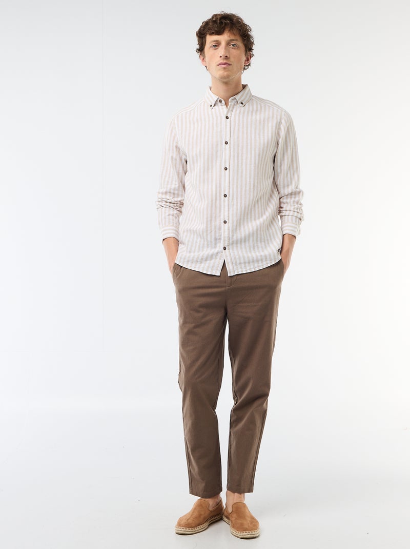 Gestreiftes Leinen-Baumwoll-Hemd Beige - Kiabi