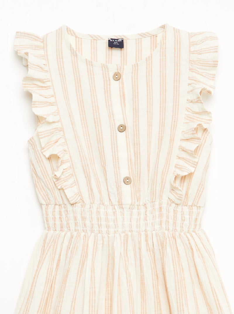 Gestreiftes Leinen-Baumwollkleid Beige - Kiabi