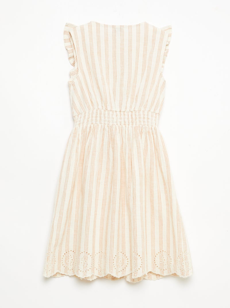 Gestreiftes Leinen-Baumwollkleid Beige - Kiabi