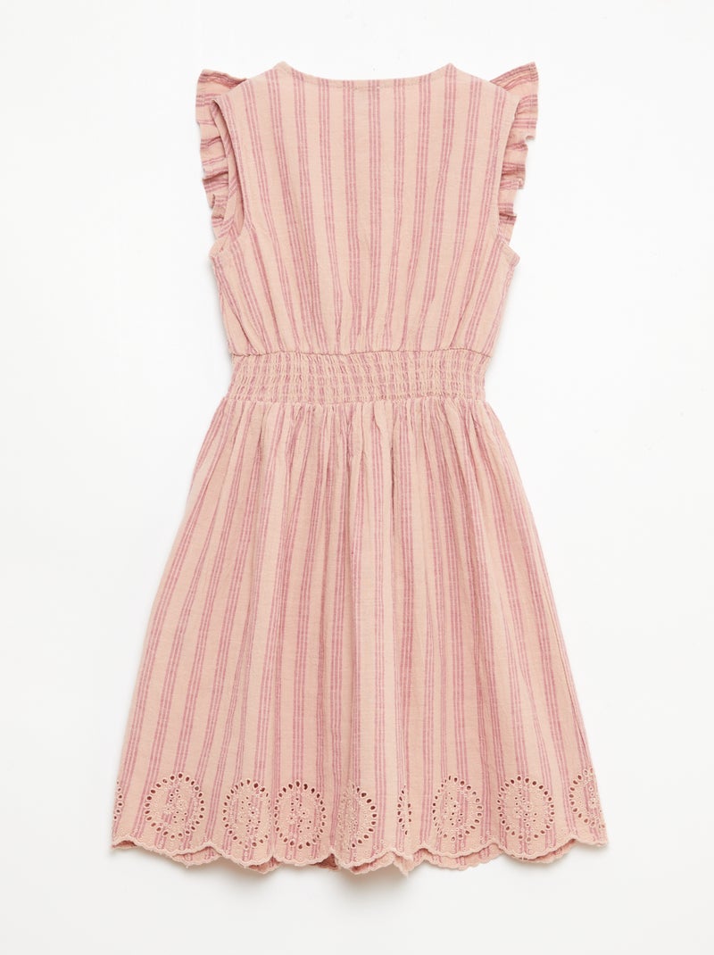 Gestreiftes Leinen-Baumwollkleid Rosa - Kiabi