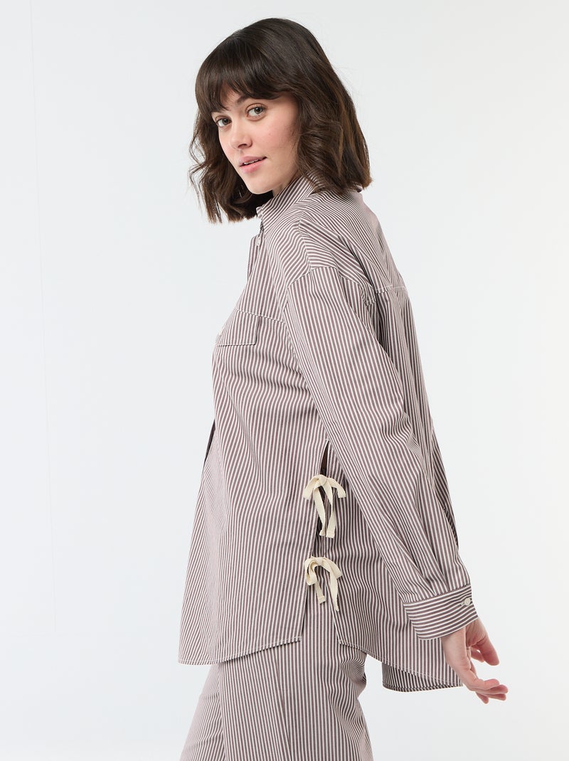 Gestreiftes Oversize-Hemd aus Popeline Beige - Kiabi