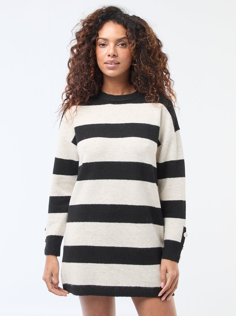 Gestreiftes Strickkleid Schwarz - Kiabi