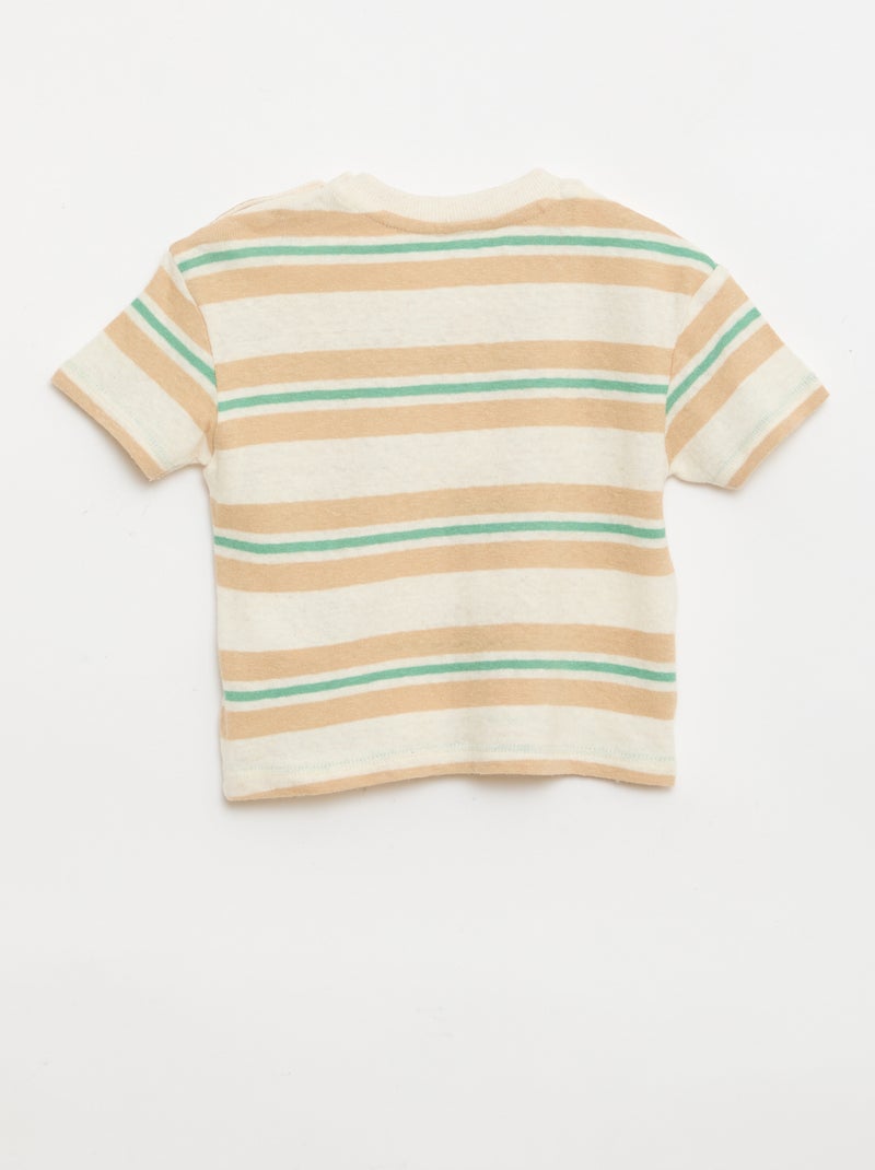 Gestreiftes T-Shirt aus Baumwoll-Leinen-Jersey Beige - Kiabi