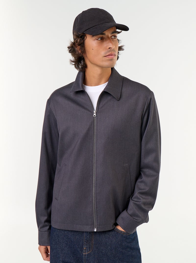 Giacca con zip tinta unita Grigio - Kiabi