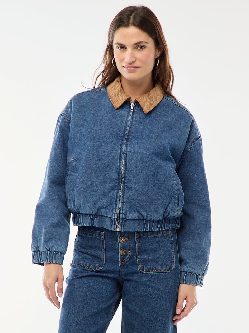 Giacca in cotone con collo in velluto a coste Blu - Kiabi