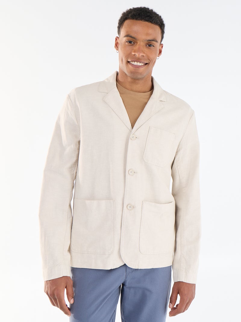 Giacca in cotone e lino con tasche applicate Beige - Kiabi