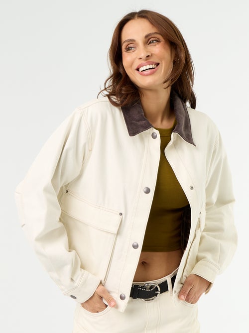 Giacca workwear in denim e collo in velluto - Kiabi