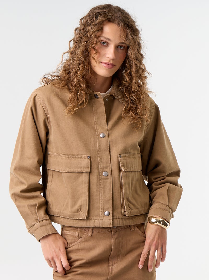 Giacca workwear in denim e collo in velluto Marrone - Kiabi