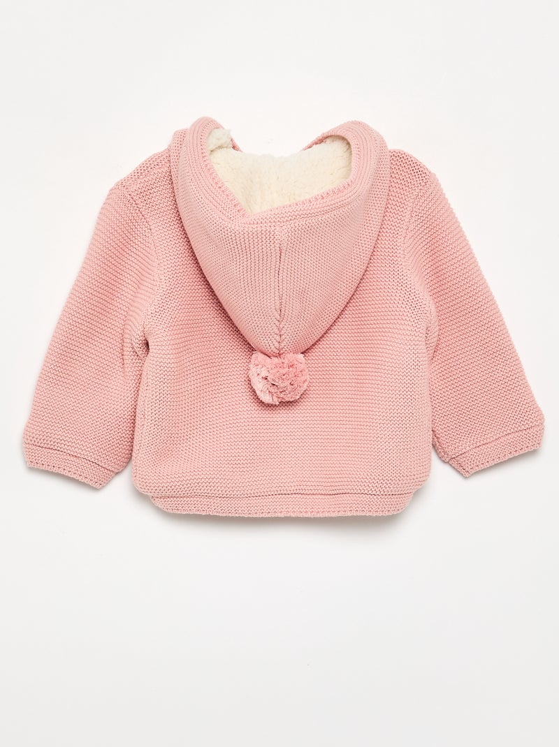 Gilet au point mousse doublé à capuche Rose - Kiabi