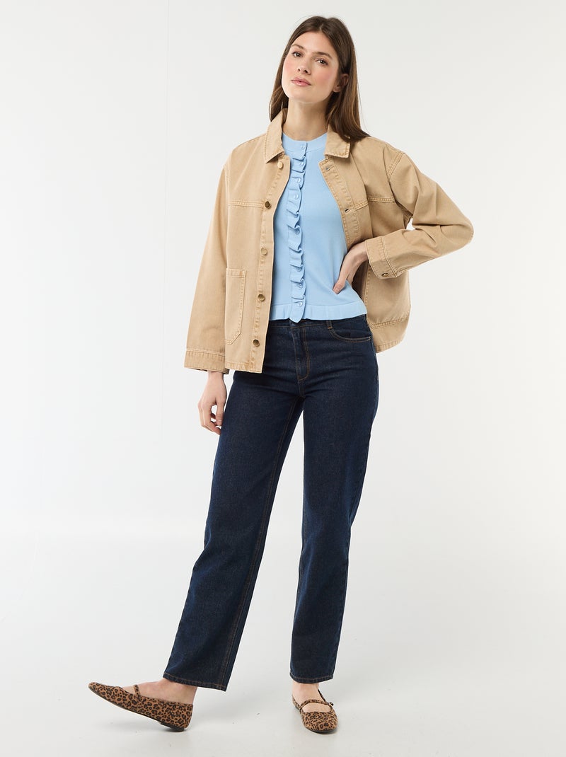 Gilet avec boutonnage et manches volantés Bleu - Kiabi